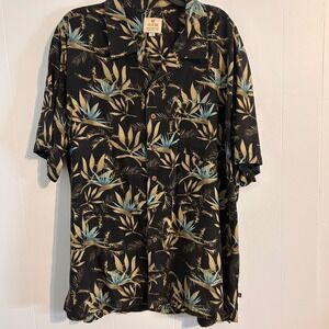Solitude Washable Silk Mens XXL Tropical Bird of Paradise Hawaiian Shirt Black